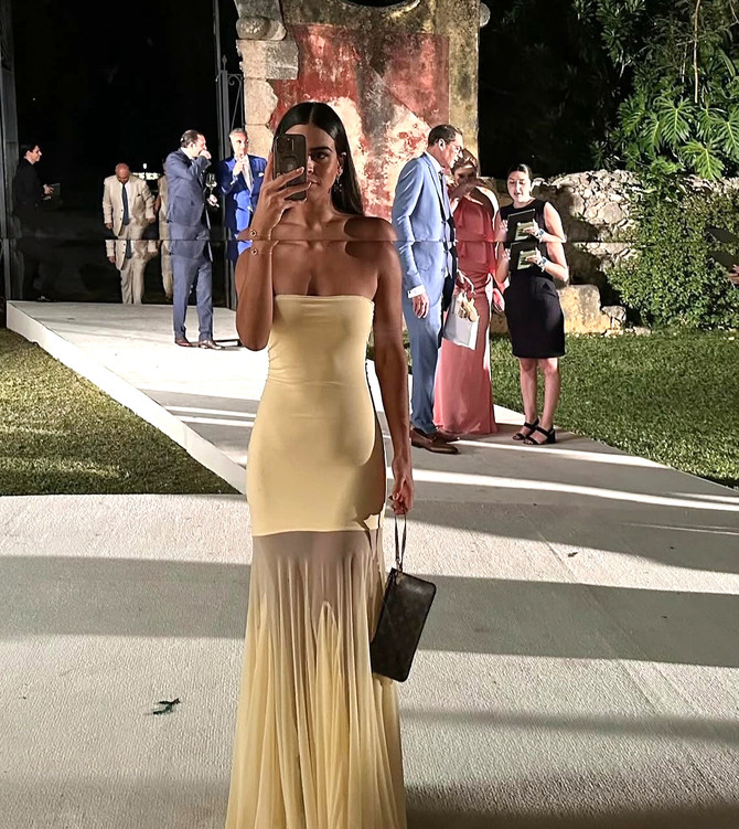 Strapless Mermaid Mesh Maxi Dress Yellow