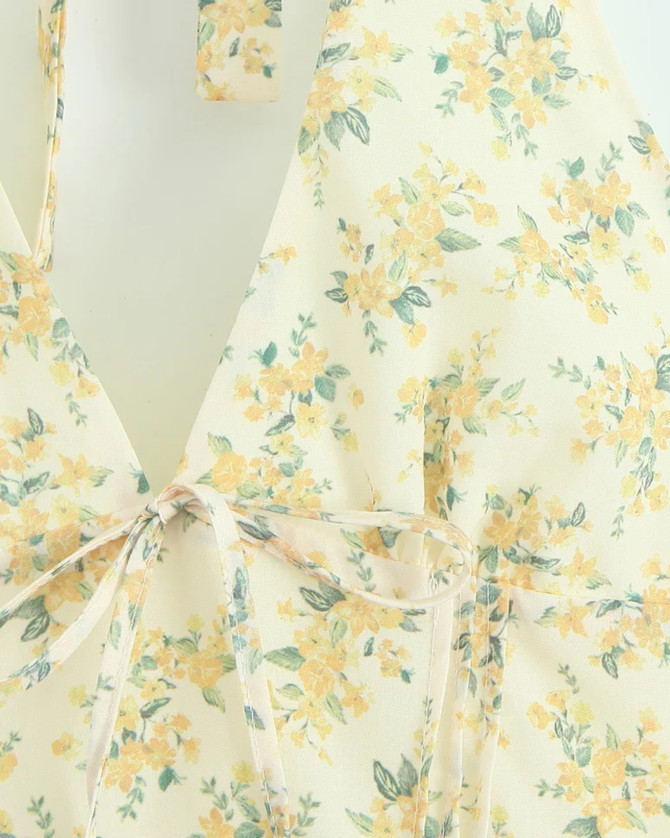 Halter Floral Skater Dress Yellow