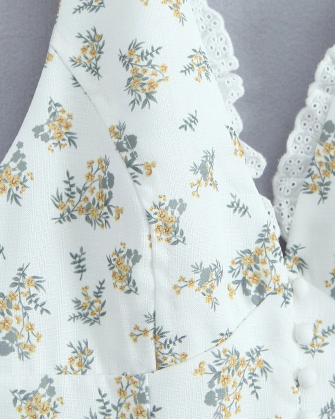 Halter Floral Lace Insert White Yellow