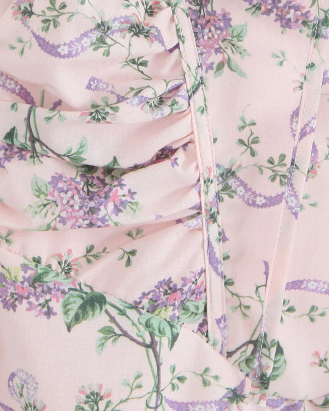 Short Sleeve Floral Corset A Line Midi Dress Pink