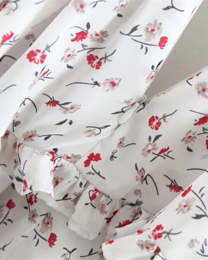 Floral Bustier Corset Detail Ruffle Dress White