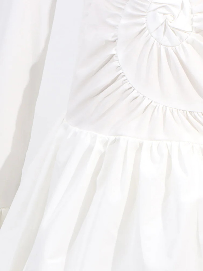 Long Sleeve Puff Shirt Dress White