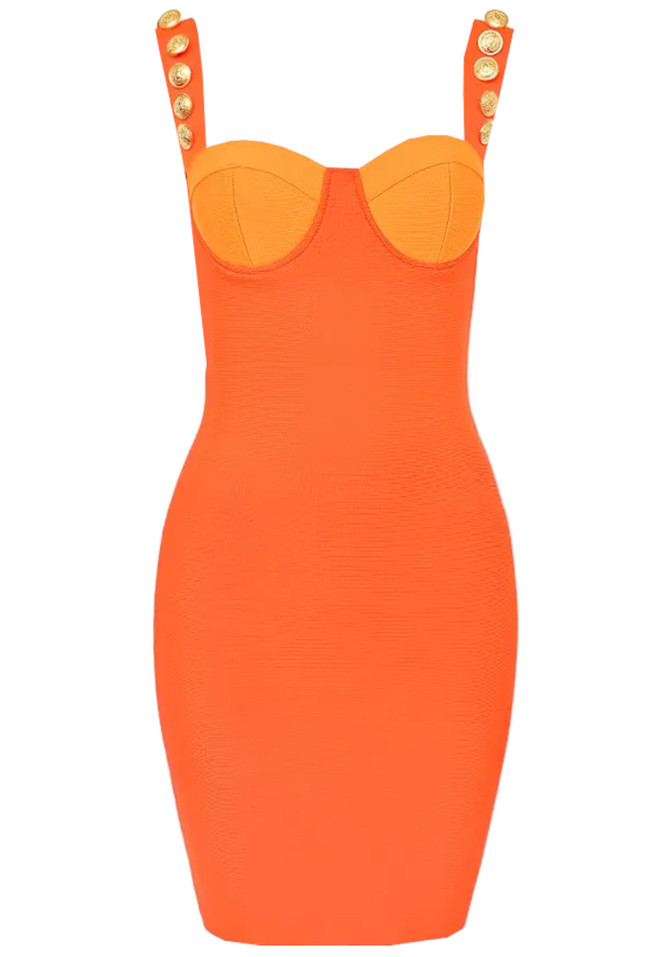 Bustier Detail Embellished Straps Dress Orange
