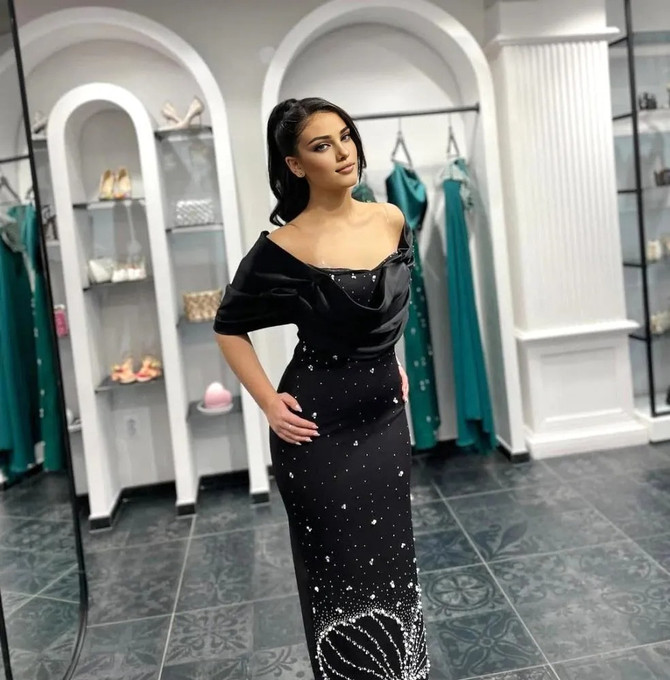 Draped Bardot Crystal Pearl Floral Maxi Dress Black