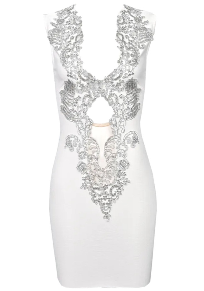 Sequined Lace Dress White