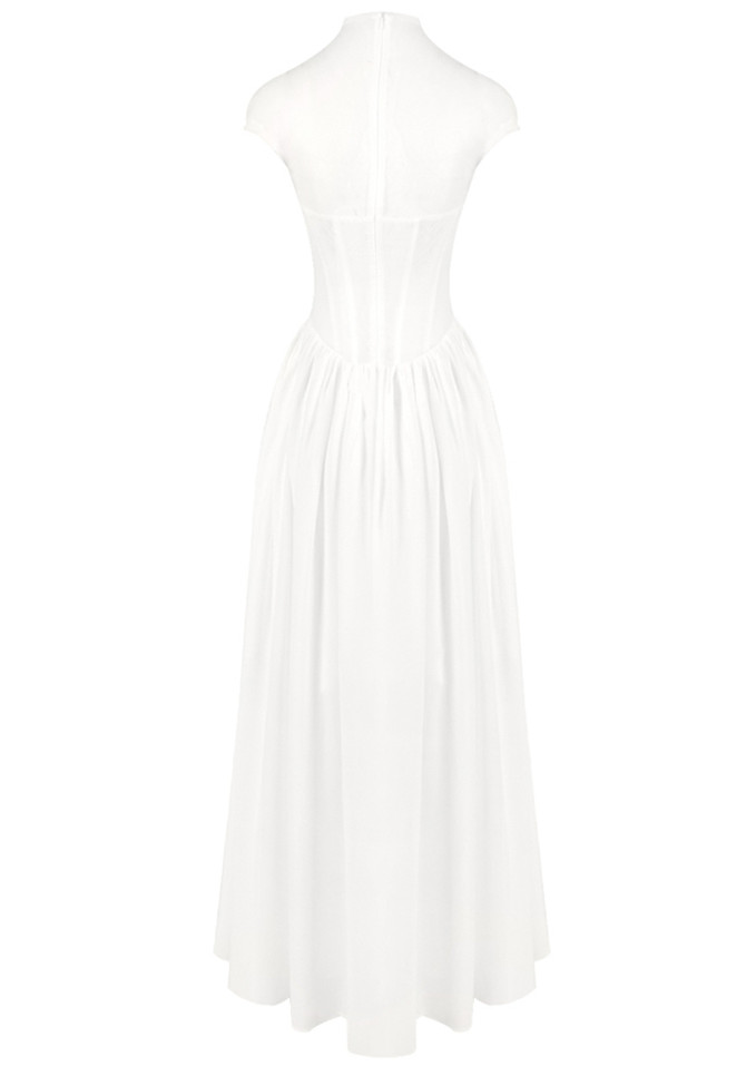 Structured Mesh A Line Maxi Dress White