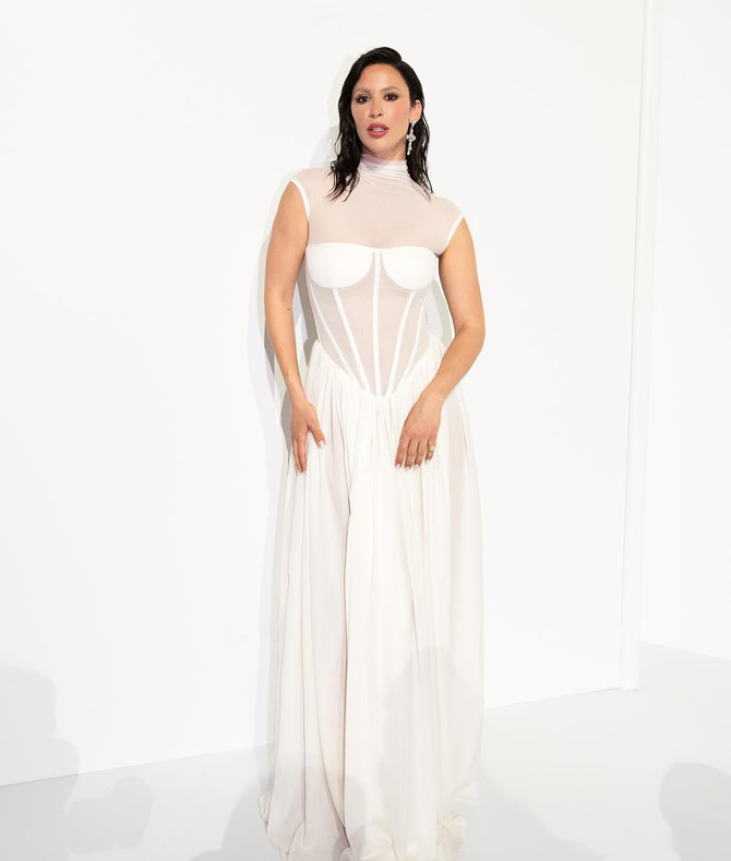 Structured Mesh A Line Maxi Dress White