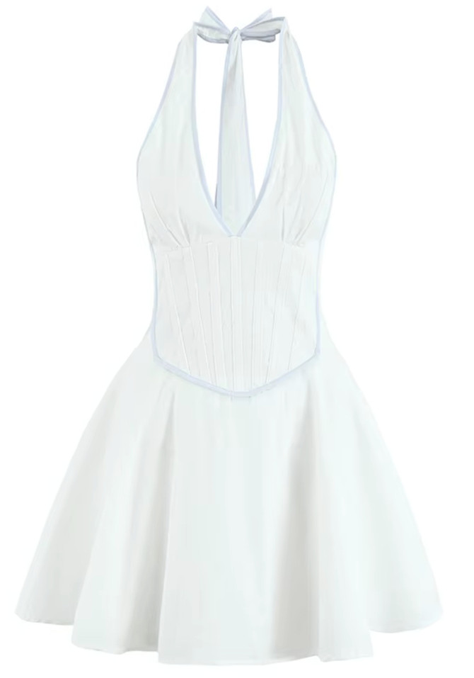 Halter Structured Skater Dress White