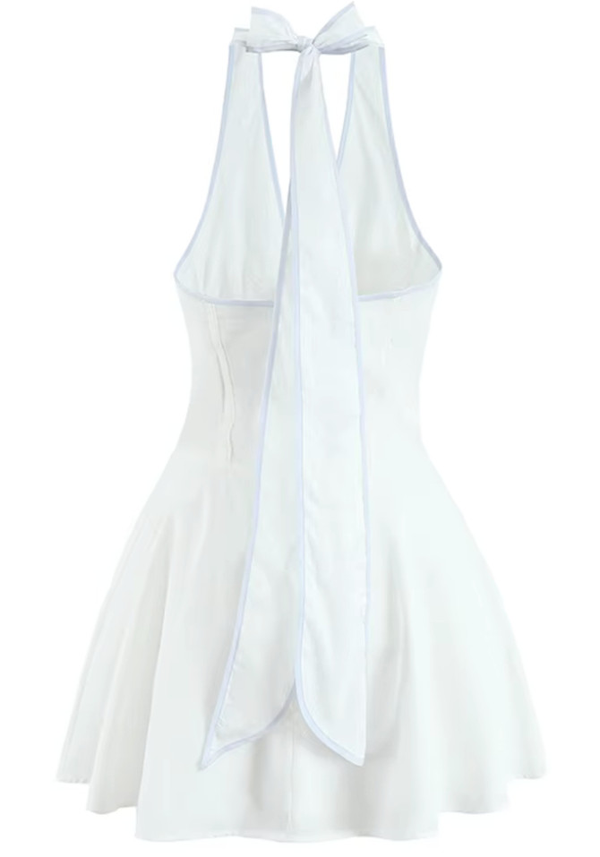 Halter Structured Skater Dress White