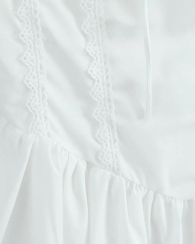 Crochet Trim Corset Puff Dress White