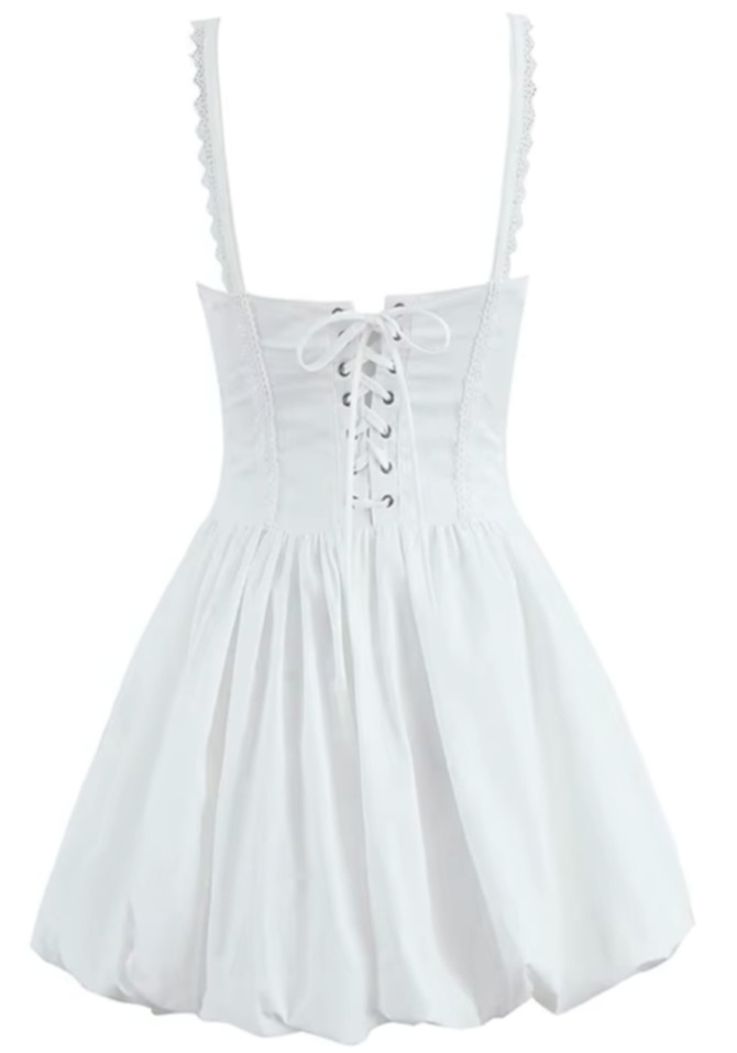 Crochet Trim Corset Puff Dress White