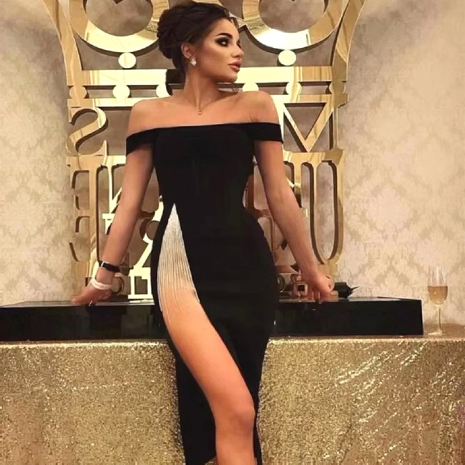 Bardot Crystal Detail Midi Dress Black