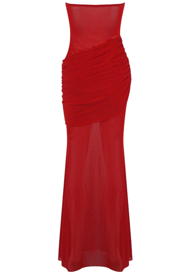 Strapless Draped Detail Maxi Dress Red