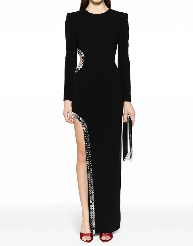 Long Sleeve Mirrored Detail Maxi Dress Black