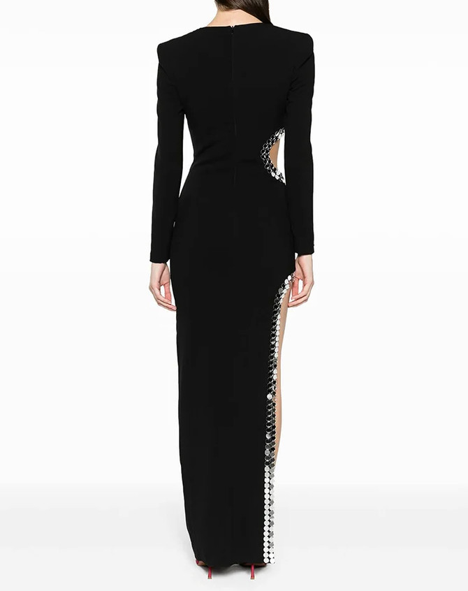 Long Sleeve Mirrored Detail Maxi Dress Black