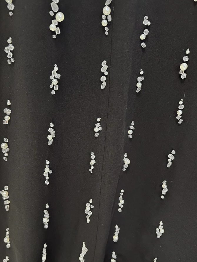 Long Sleeve Crystal Pearl Sequin Maxi Dress Black