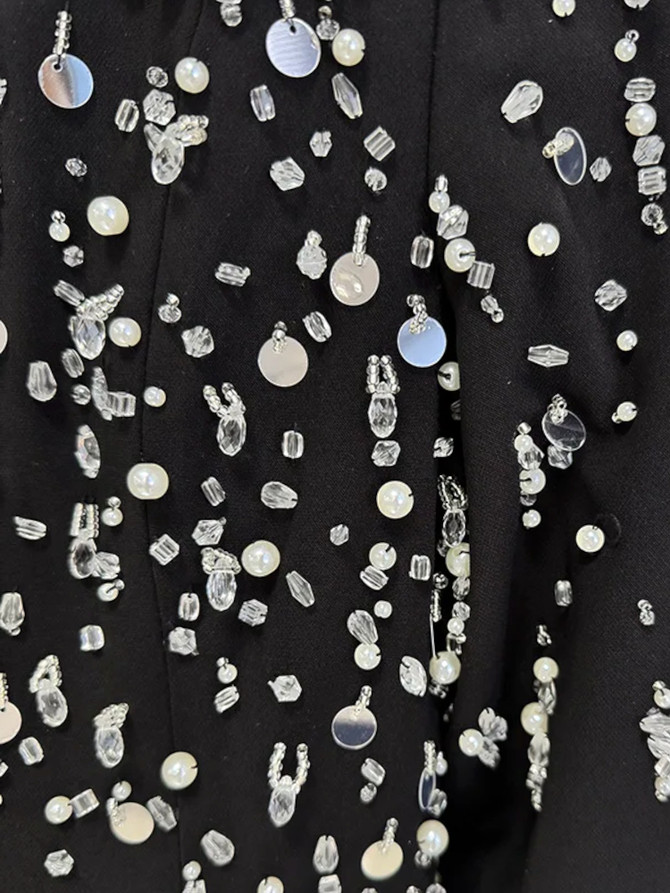 Long Sleeve Crystal Pearl Sequin Maxi Dress Black