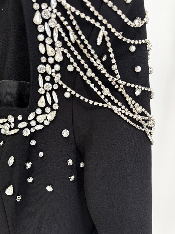 Long Sleeve Embellished Shoulders Maxi Dress Black