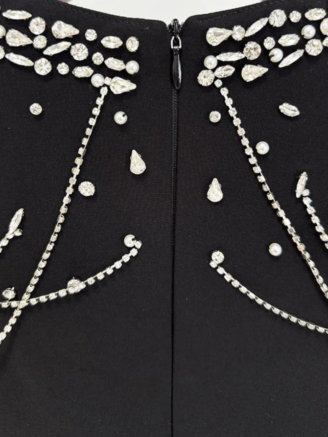 Long Sleeve Embellished Shoulders Maxi Dress Black