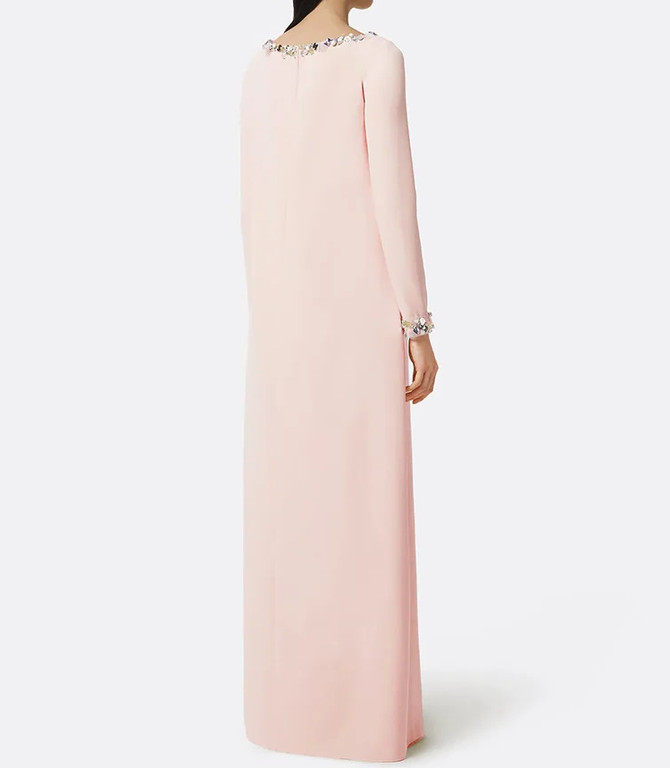 Long Sleeve Crystal Detail Maxi Dress Pink