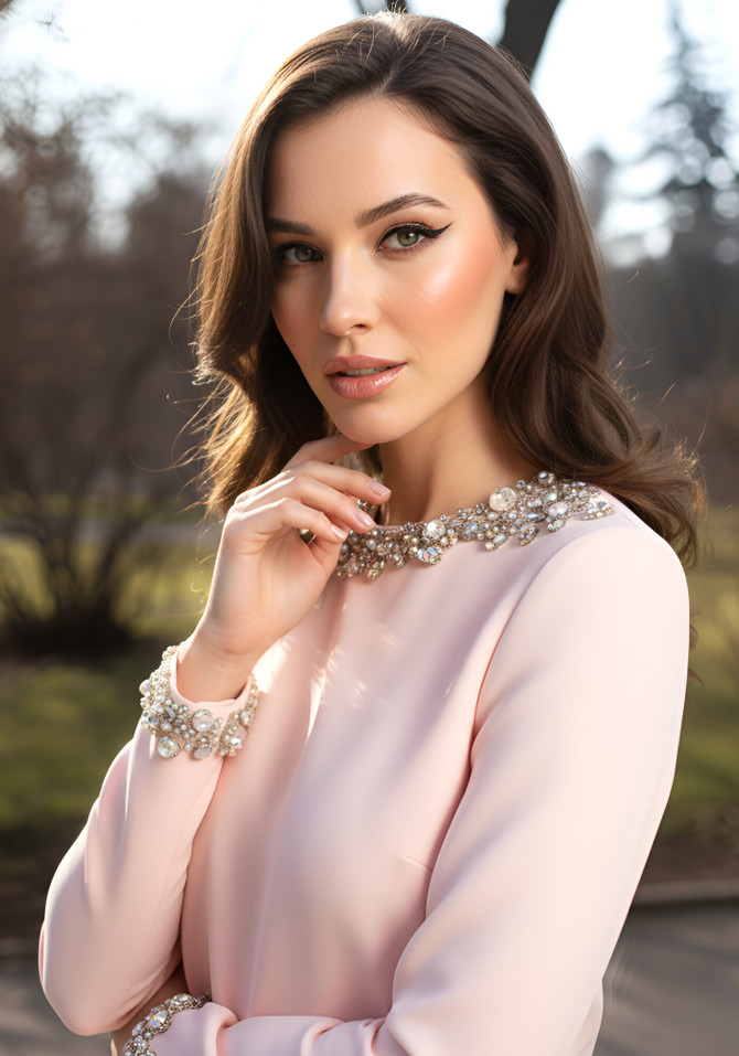 Long Sleeve Crystal Detail Maxi Dress Pink
