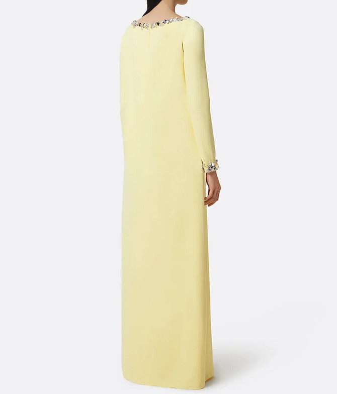 Long Sleeve Crystal Detail Maxi Dress Yellow