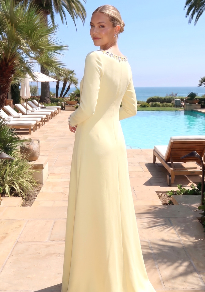 Long Sleeve Crystal Detail Maxi Dress Yellow