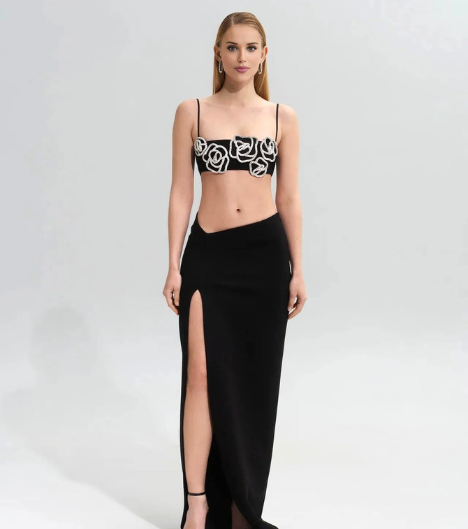 Crystal Floral Two Piece Maxi Dress Black