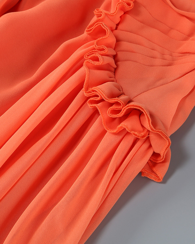 Halter Ruffle Detail A Line Maxi Dress Orange