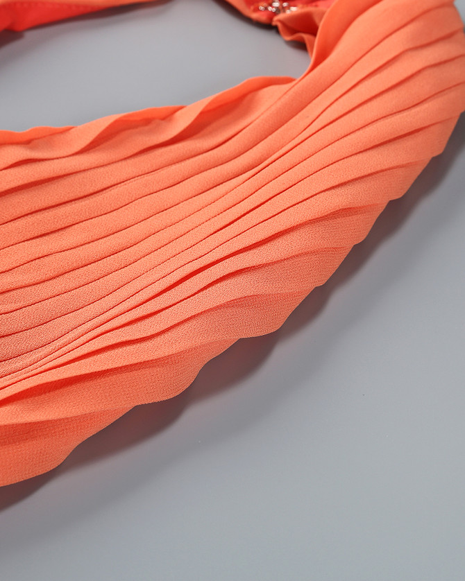 Halter Ruffle Detail A Line Maxi Dress Orange