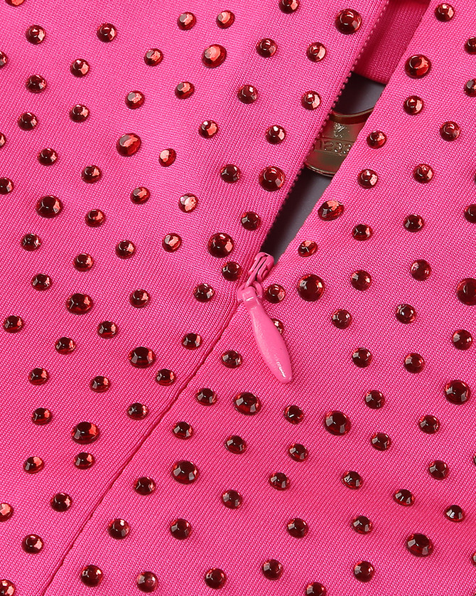 Halter Crystal Ruched Maxi Dress Hot Pink