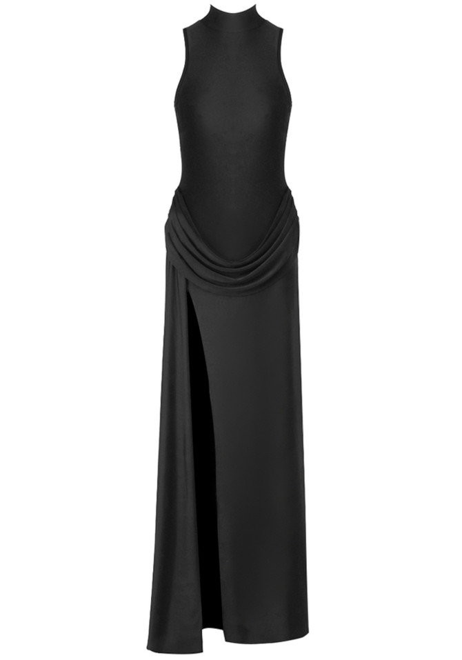 Draped Detail Maxi Dress Black