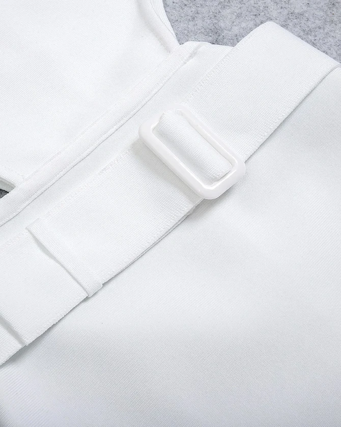 Halter Belt Detail Midi Dress White