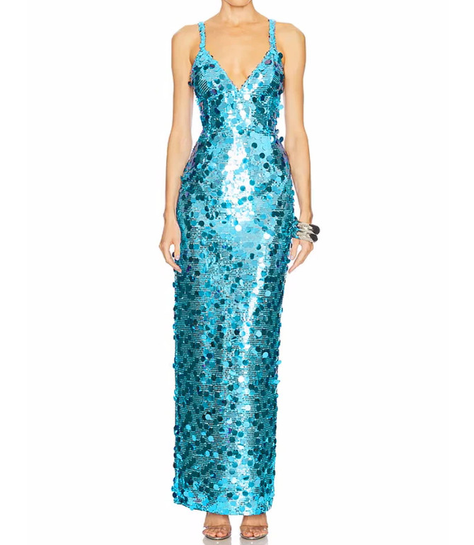 Big Sequins Maxi Dress Blue