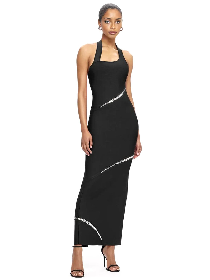 Halter Crystal Detail Maxi Dress Black