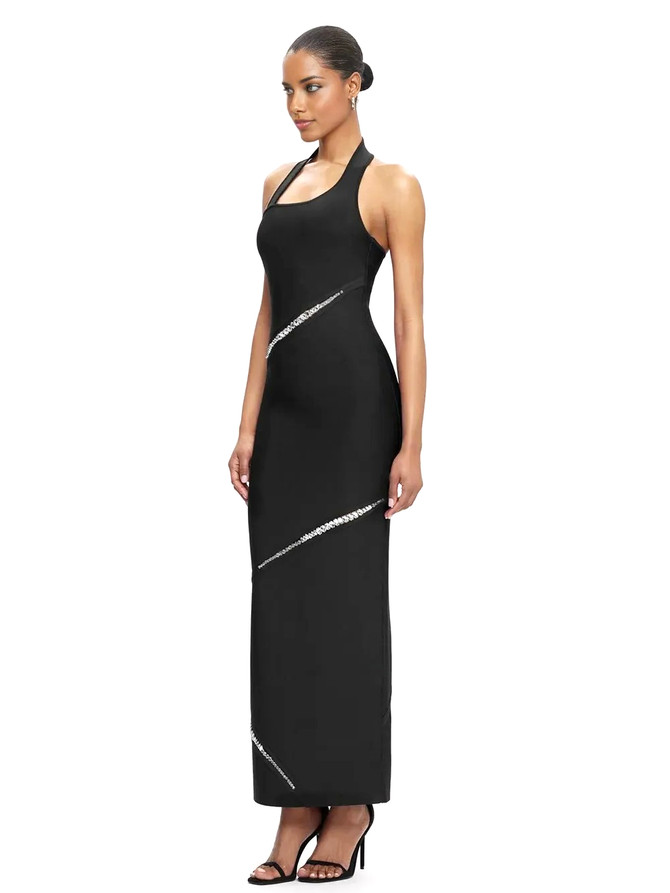 Halter Crystal Detail Maxi Dress Black