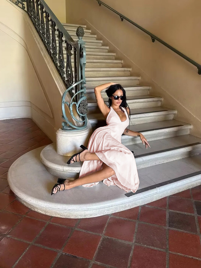 Halter A Line Midi Dress Blush Pink