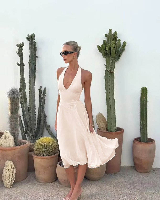 Halter A Line Midi Dress Blush Pink