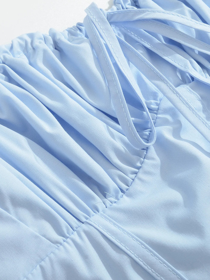 Ruched Bustier Corset A Line Midi Dress Blue