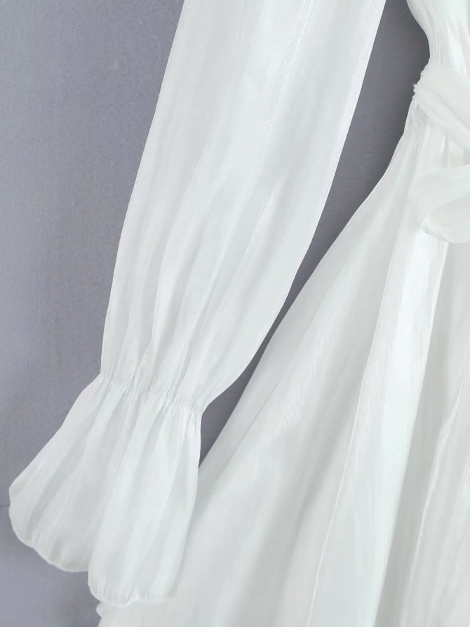 Long Sleeve A Line Dress White
