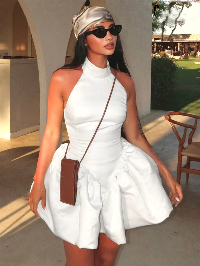 Halter Puff Dress White