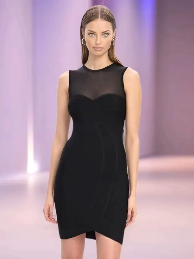 Mesh Insert Dress Black