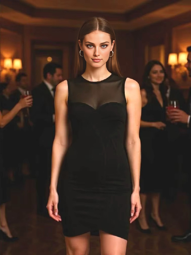 Mesh Insert Dress Black