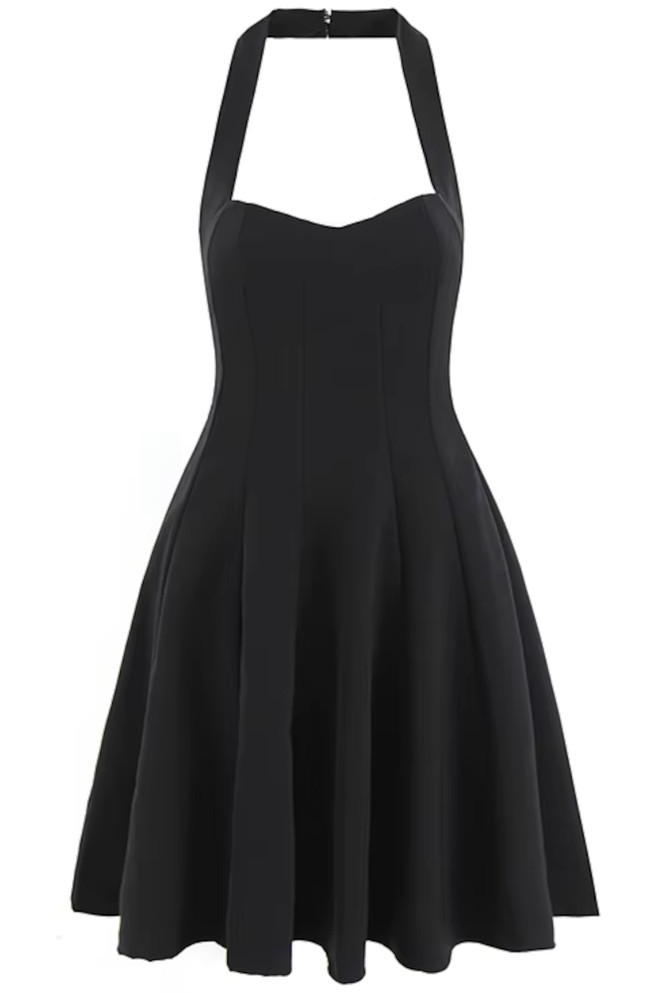 Halter Corset A Line Dress Black