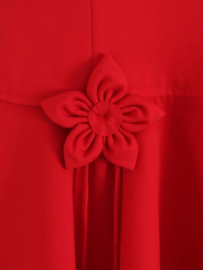 Halter Floral Detail A Line Dress Red