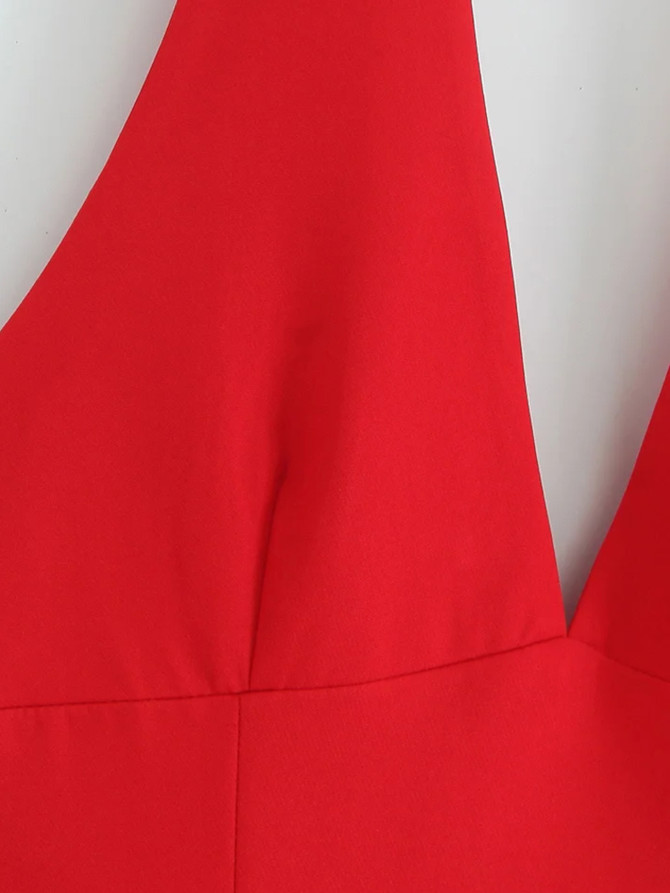 Halter Floral Detail A Line Dress Red