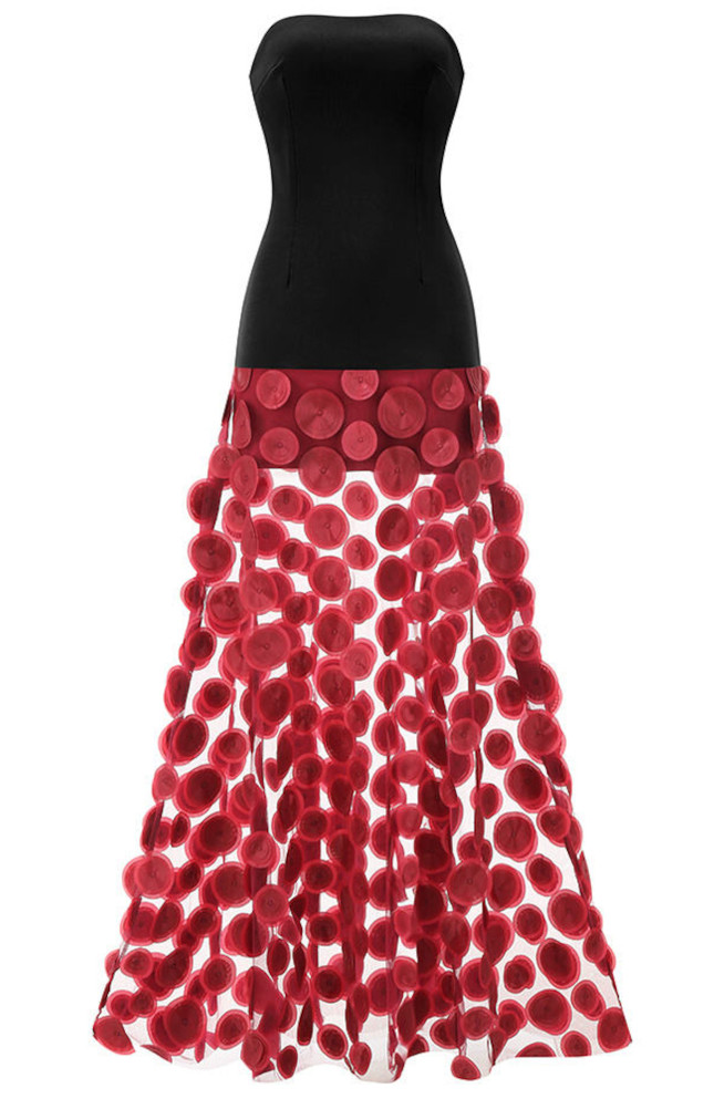 Strapless A Line Maxi Dress Black Burgundy