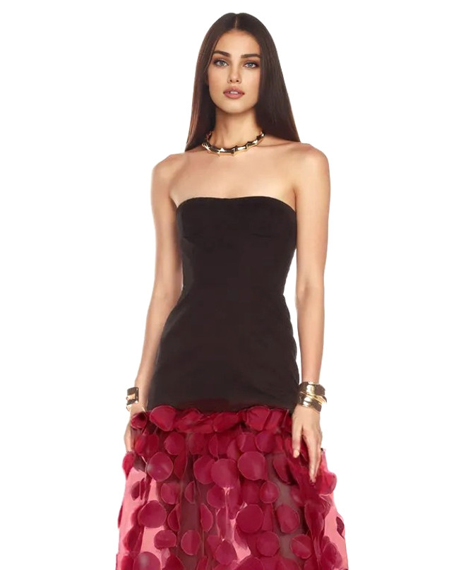 Strapless A Line Maxi Dress Black Burgundy