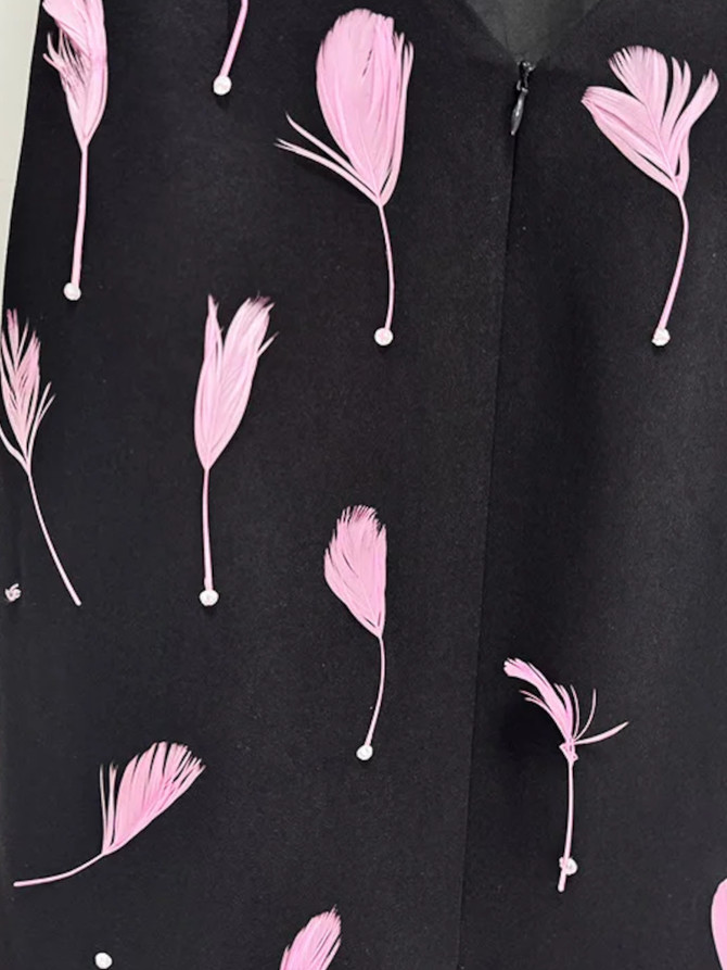 Long Sleeve Feather Backless Maxi Dress Black Pink