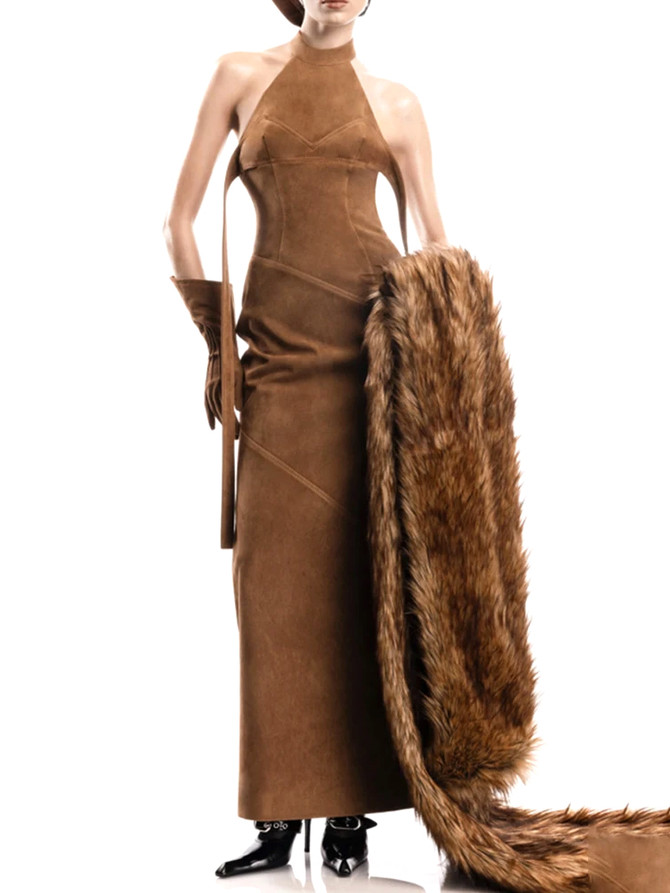 Halter Maxi Dress Brown